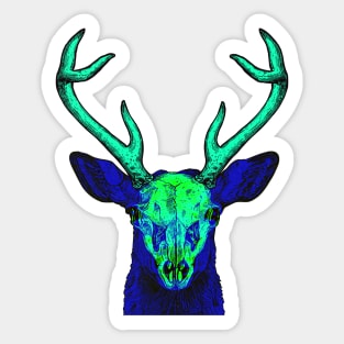 Deer Skull Interactive Green&Blue Filter T-Shirt By Red&Blue Sticker